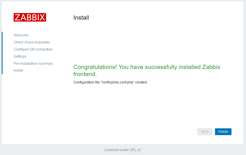 Halaman Pemberitahuan Sukses Install Zabbix