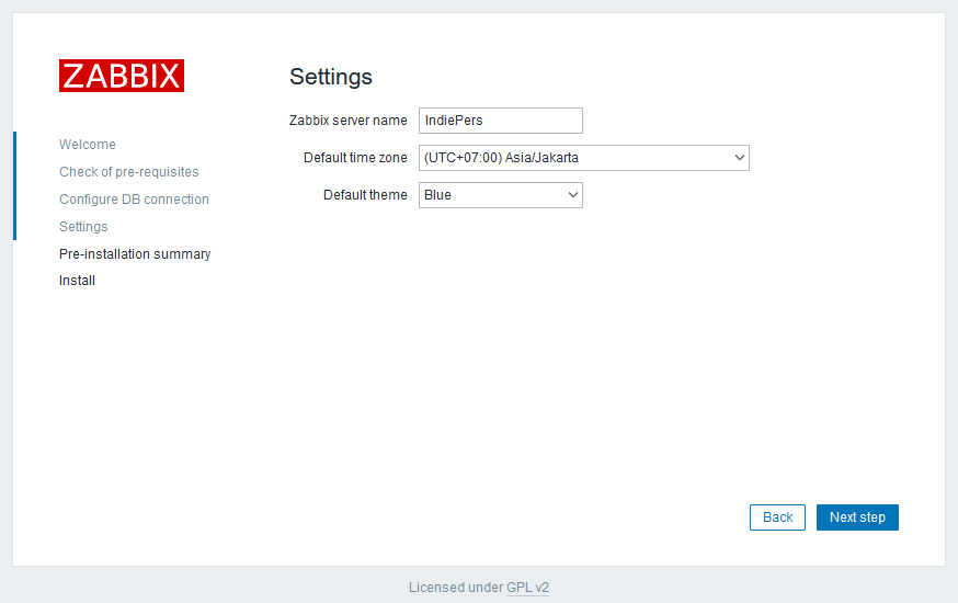 Halaman Pengaturan Waktu dan Nama Server Zabbix